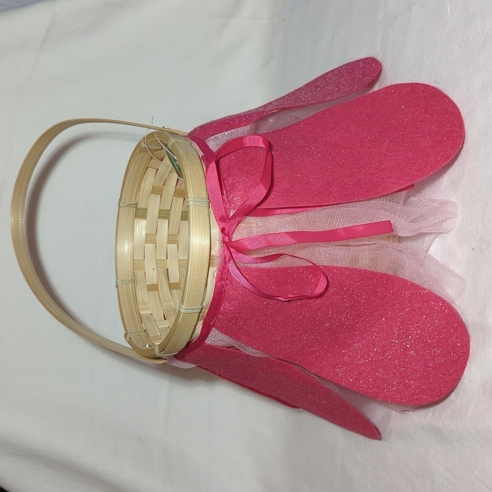Basket with Wearable Tutu Pink Felt Pink Tulle & Ribbon Easter NWT